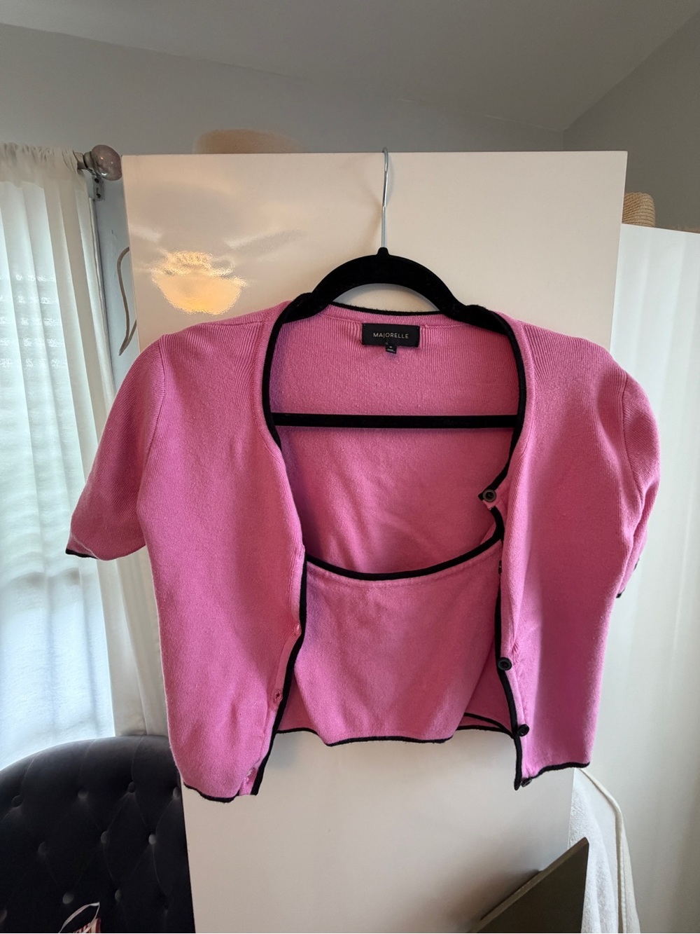 MAJORELLE Hot Pink Short Sleeve Knit Crop Cardigan and bralette set 2-piece set